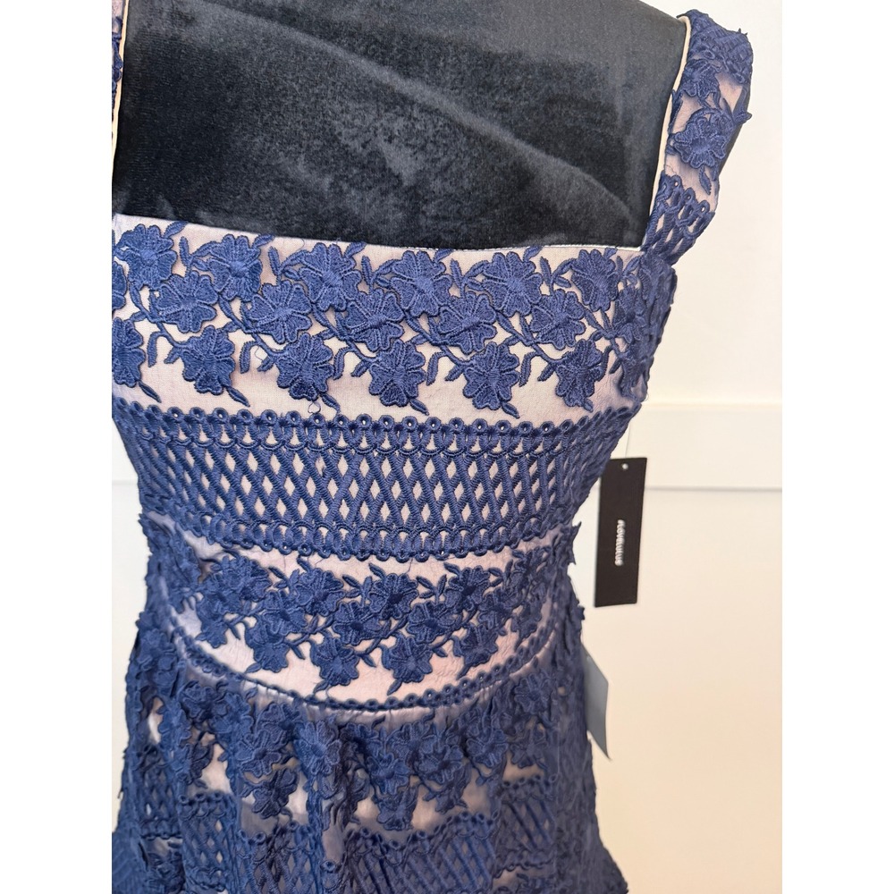 Lulus Remarkable Navy Blue Lace Tiered Midi Dress Square Neck NWT Small - Picture 3 of 8